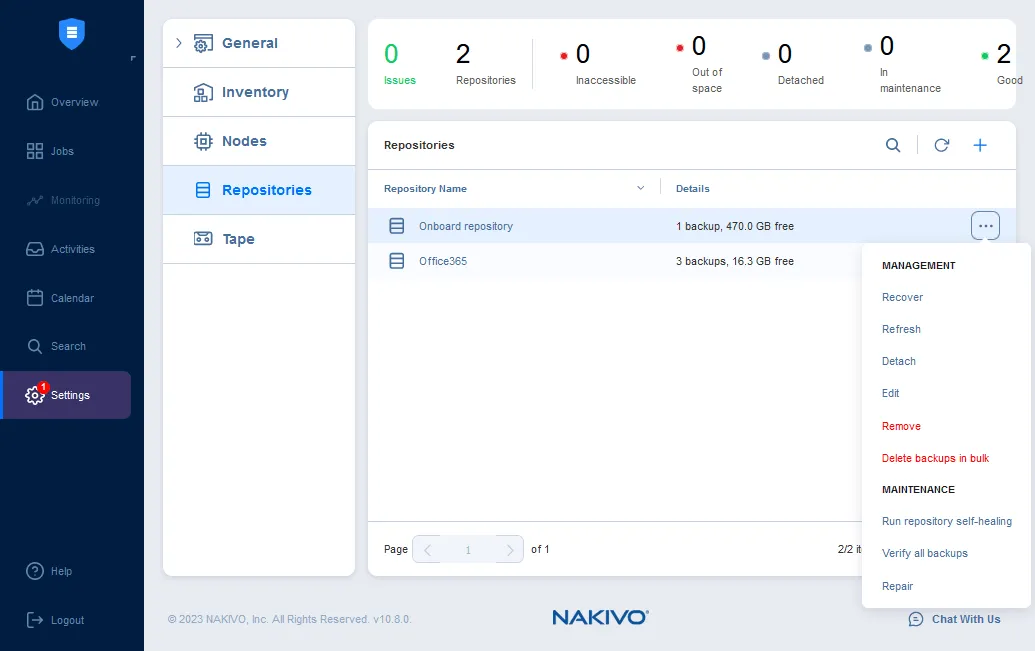 Options for added Backup Repository