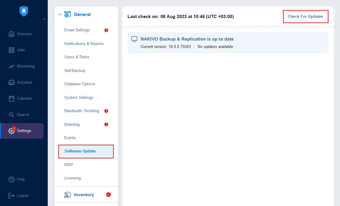Checking for updates – no updates available