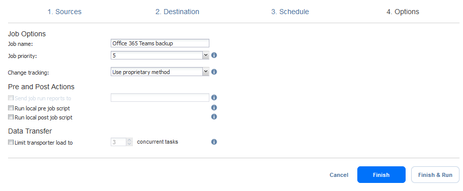 Configuring options for Microsoft Teams backup