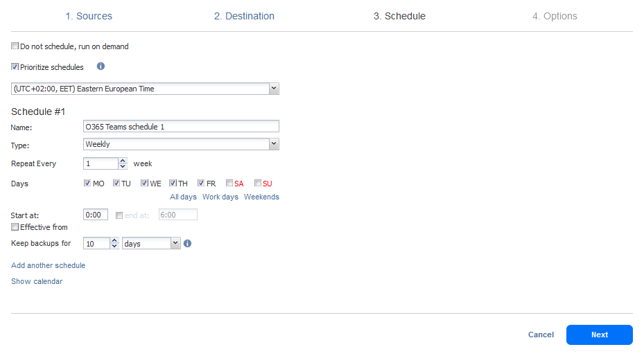 Configuring scheduling the backup job