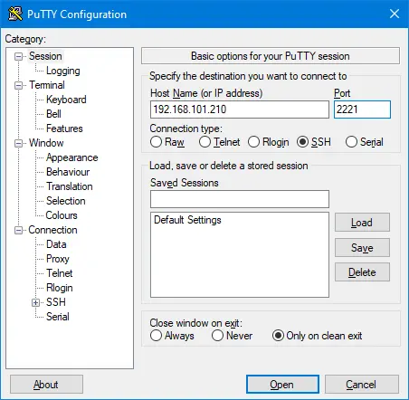Connecting to the remote Linux machine via SSH with PuTTY