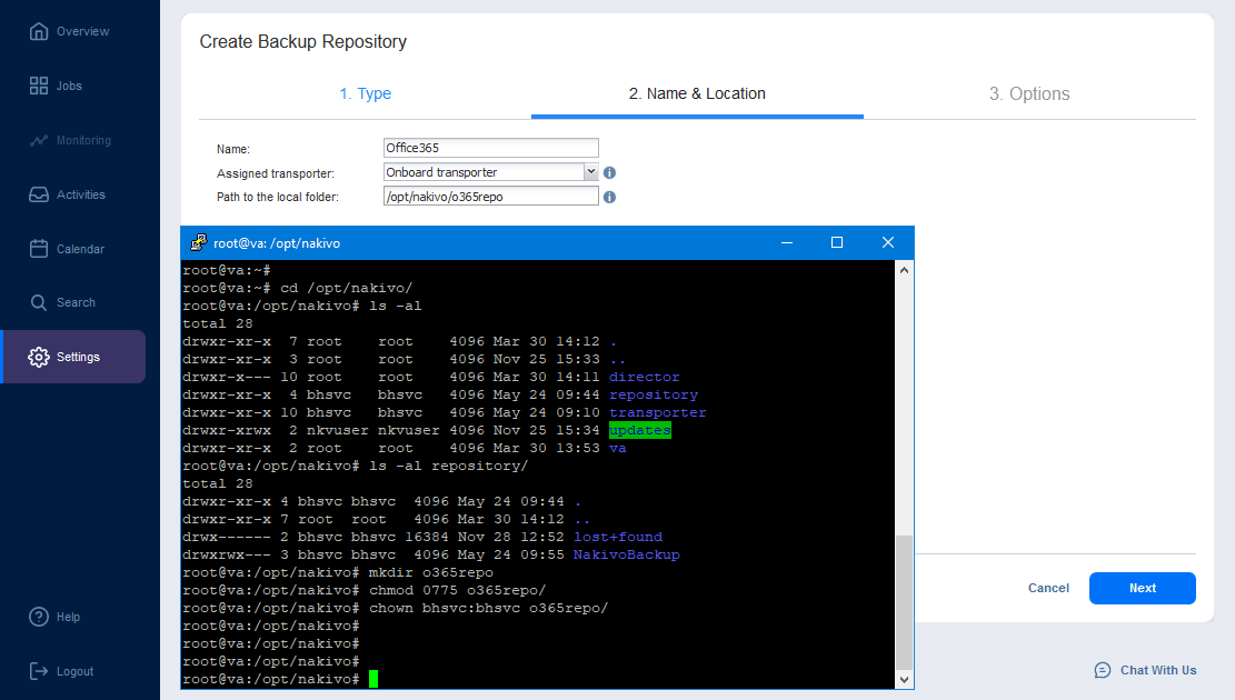 Creating a backup repository for Teams backups