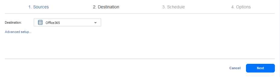 Selecting destination for Microsoft Teams backup