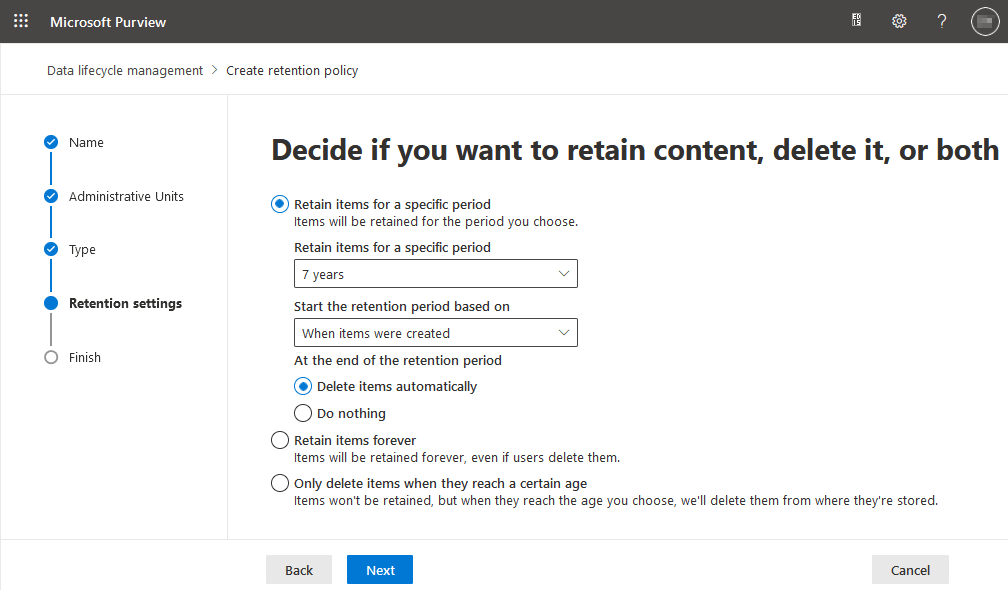 Selecting how long to retain data