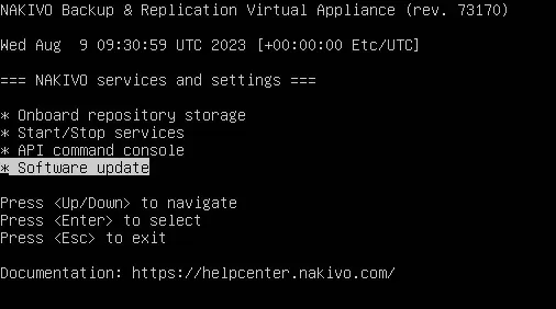 Selecting software update for NAKIVO Backup & Replication