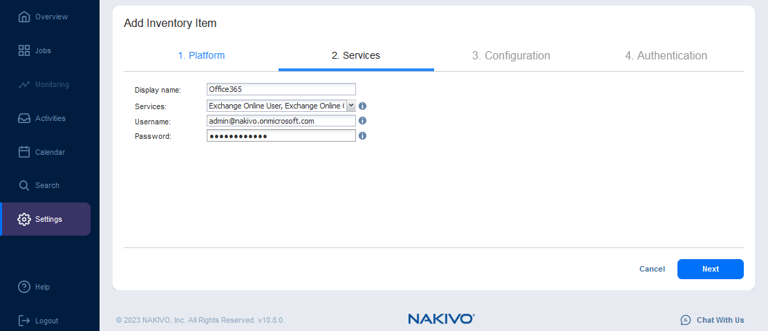 Selecting Teams and other Microsoft 365 services
