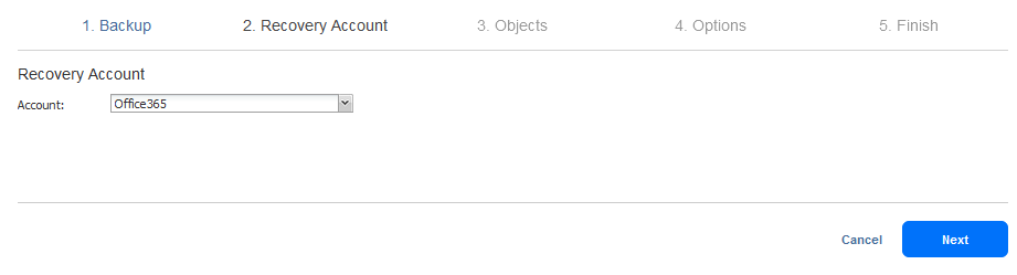 Selecting the Microsoft 365 account for recovery