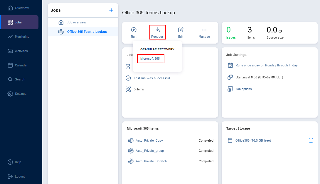 Starting Microsoft Teams recovery