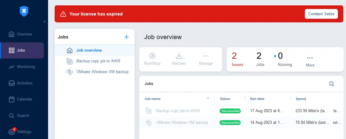 La licencia ha caducado en NAKIVO Backup & Replication