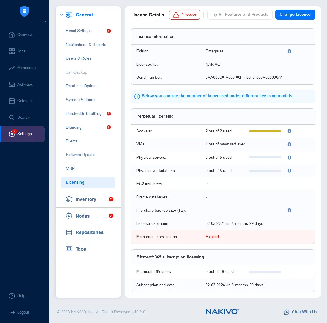Utilización de una licencia perpetua en la solución NAKIVO