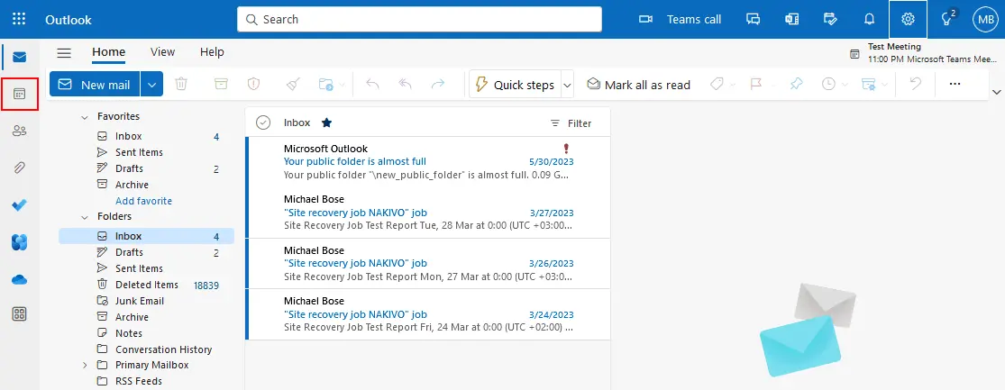 Opening a calendar in Outlook Online for Office 365
