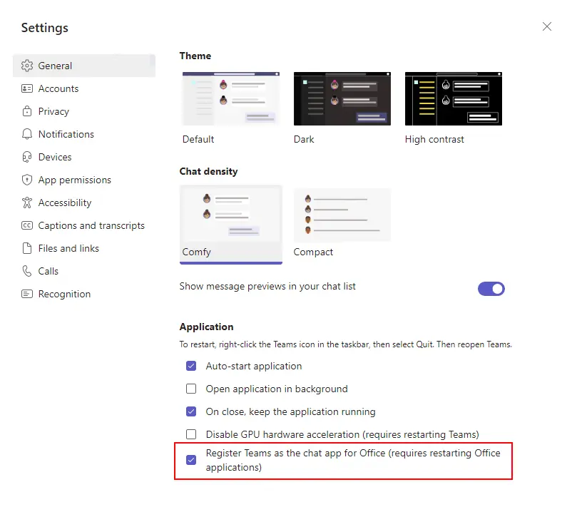 Selecting a checkbox for adding Teams to Outlook