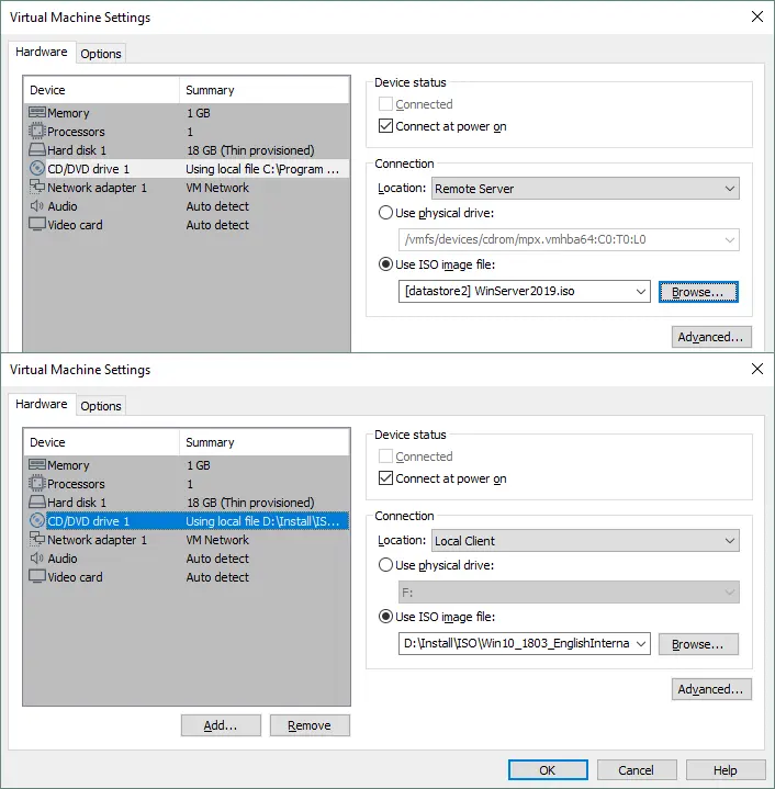 DVD drive configuration of a virtual machine