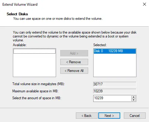 How to extend volumes in a disk management snap-in of Windows