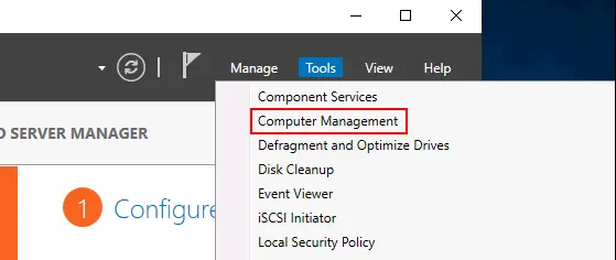 Opening Computer Management from Server Manager in Windows Server 2019