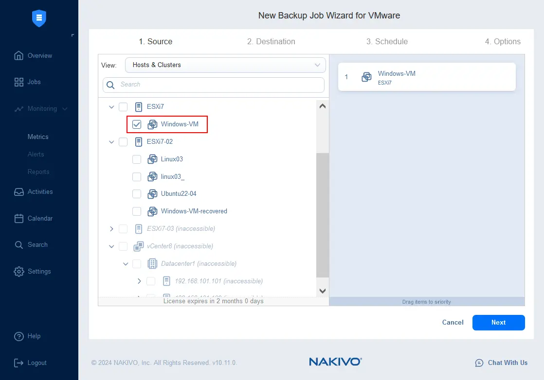 Selecting VMs to back up