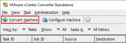 Starting to convert a virtual machine in VMware vCenter Converter