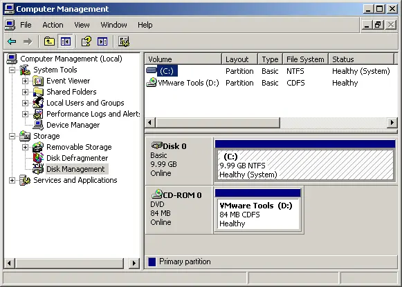 The Disk Management snap-in in older versions of Windows
