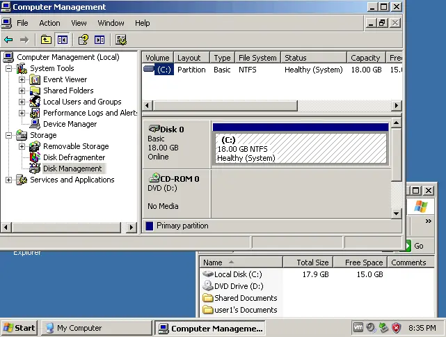 Viewing disk configuration in Windows Disk Management