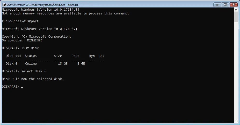 Viewing information about disks by using diskpart