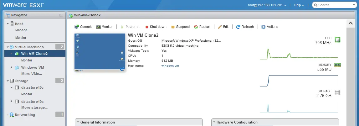 A cloned virtual machine has been successfully started