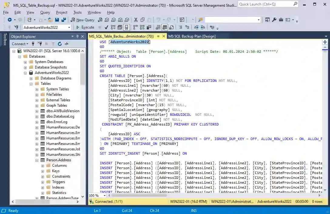 A table backup script