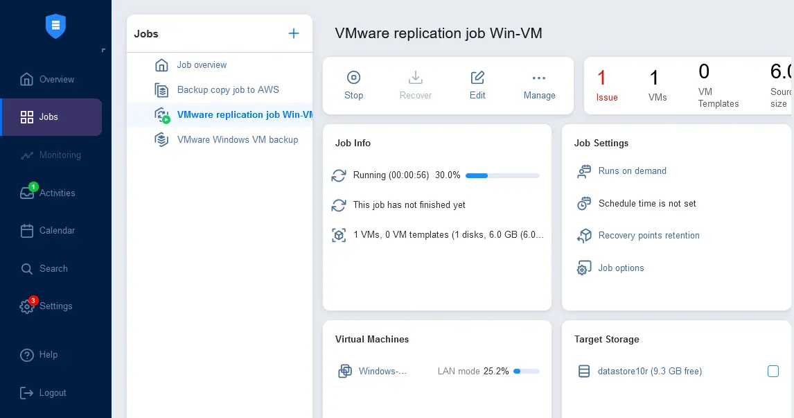 A VM replication process has been started