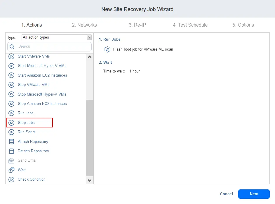 Adding the Stop VMware VMs action