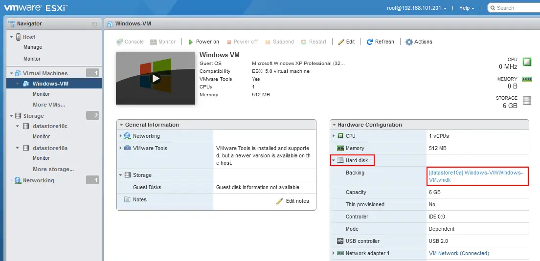 Checking the location of virtual disks of the original VM