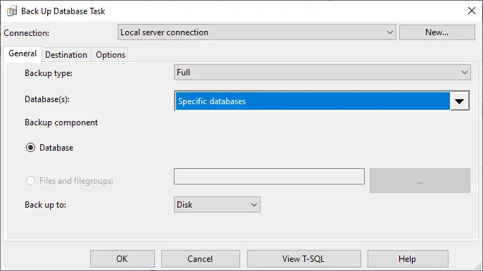 Configure a scheduled MS SQL database backup task