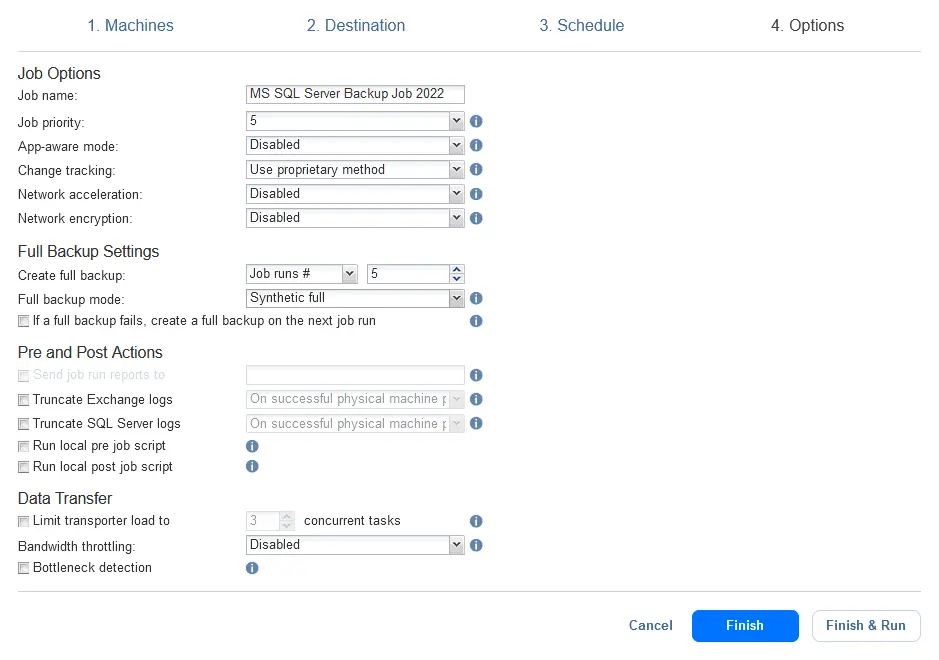 Configuring backup job options