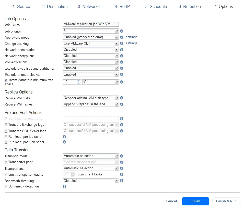 Configuring other VM replication job options