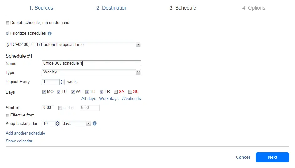 Configuration des options de planification et de conservation
