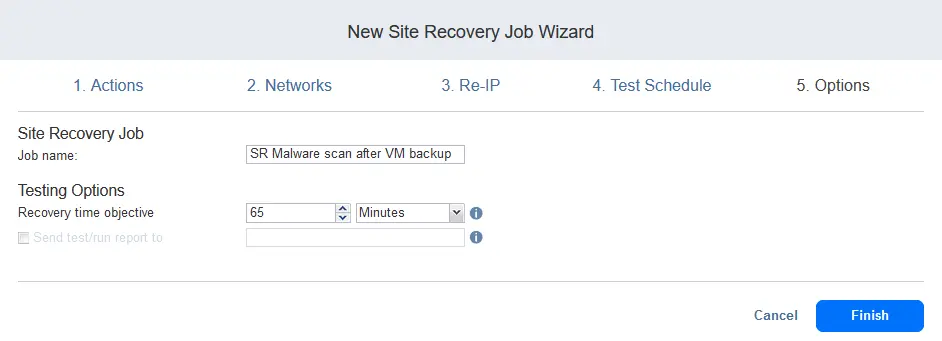 Configuring site recovery job options
