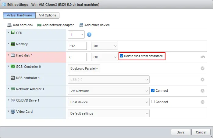 Confirmation of virtual hard disk deletion