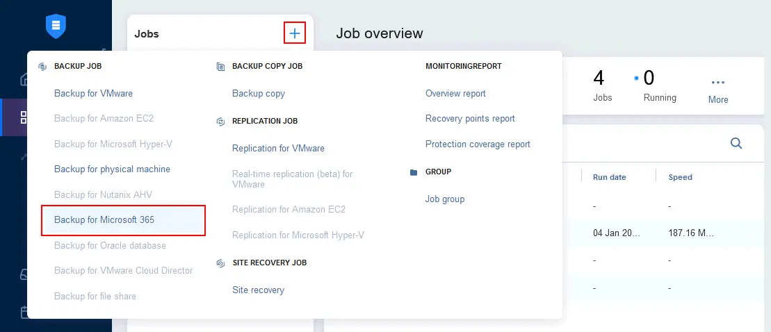 Création d'une nouvelle tâche de sauvegarde Microsoft 365 dans NAKIVO Backup & Replication