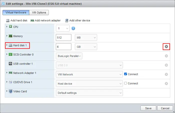 Deleting a virtual hard disk created with a new VM