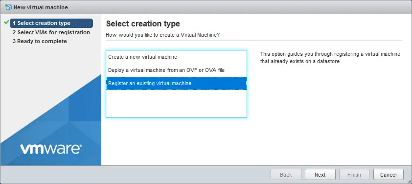 Registering a VMware virtual machine clone on an ESXi host