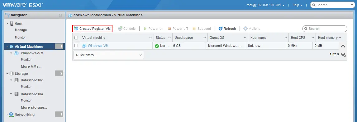 Registering an ESXi clone VM on a host