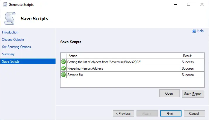 Saving a script for a table backup