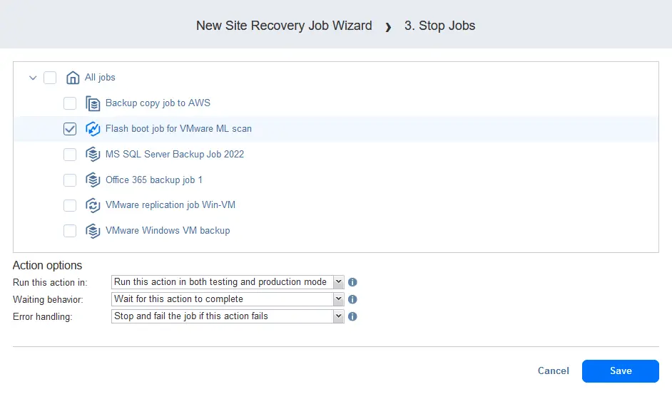 Selecting a Flash VM boot job to stop