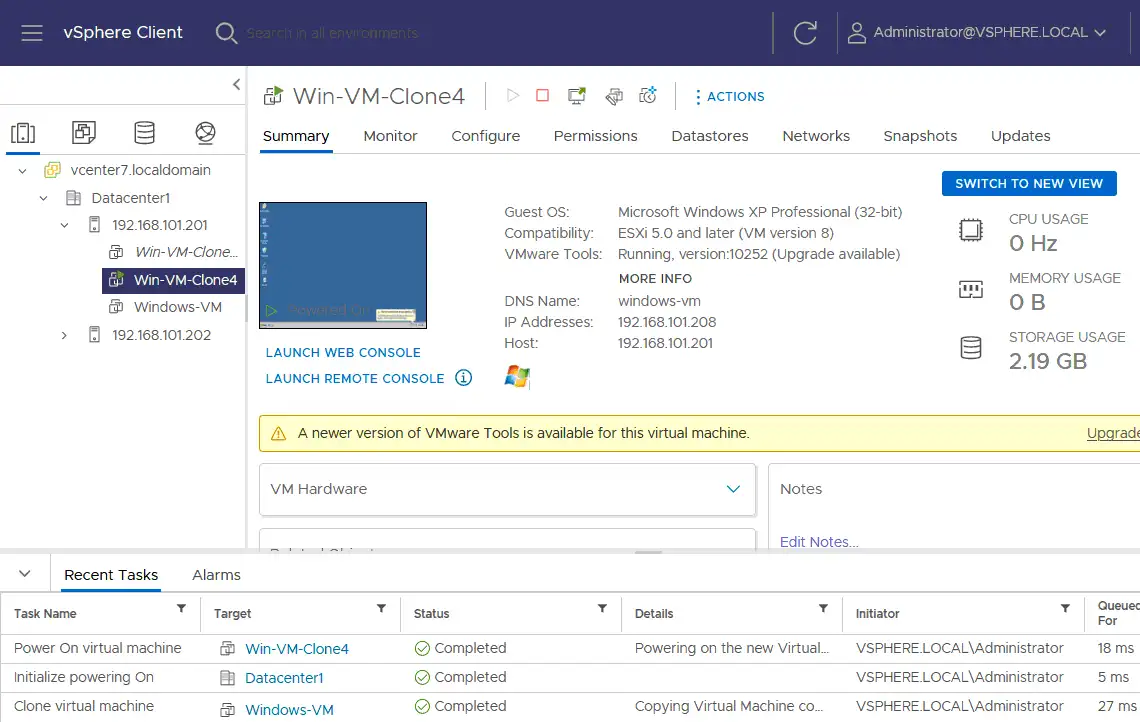 Starting a cloned virtual machine