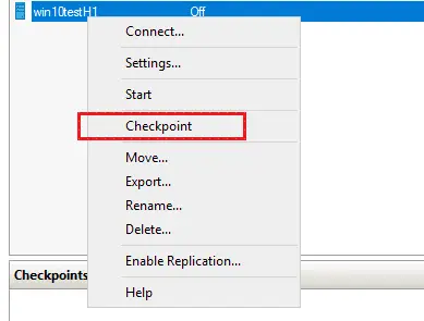 Création d'un nouveau point de contrôle sur une machine virtuelle Hyper-V