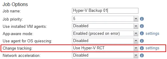Création d'une nouvelle tâche de sauvegarde de machine virtuelle Hyper-V avec le suivi des modifications résilient activé
