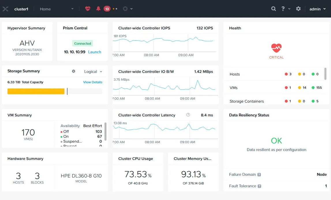 The web interface of Nutanix Prism