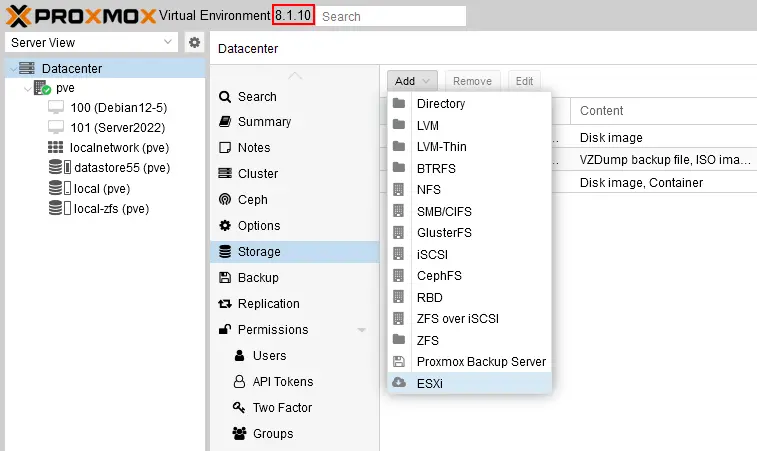 Adding ESXi remote storage to a Proxmox host for VM migration