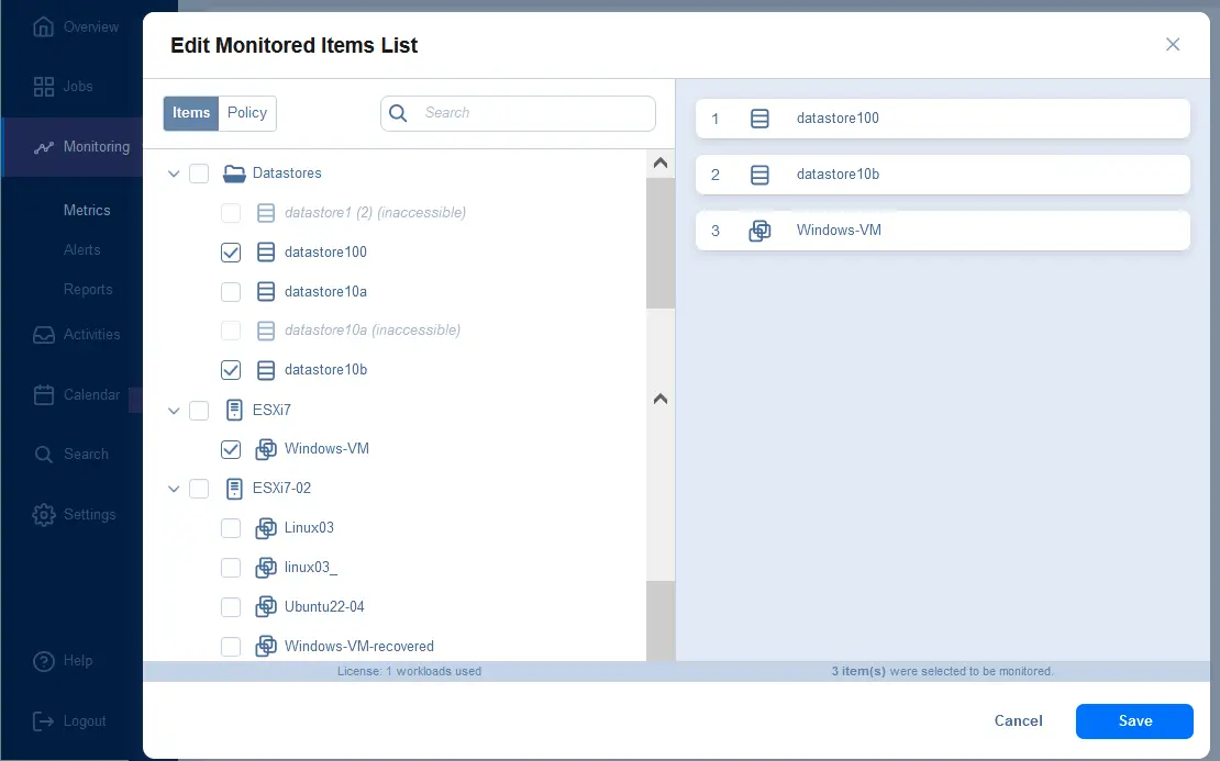 Adding VMware items