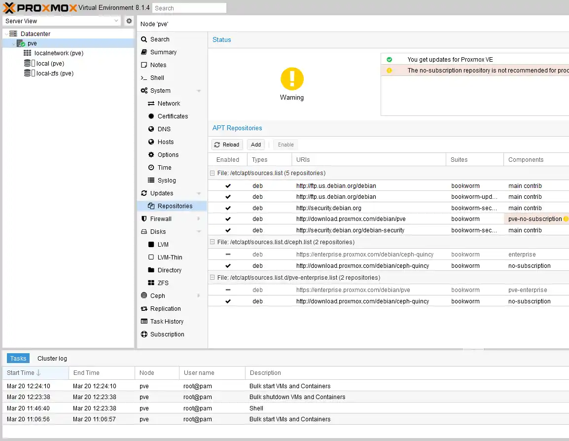 Checking software repositories in the web interface