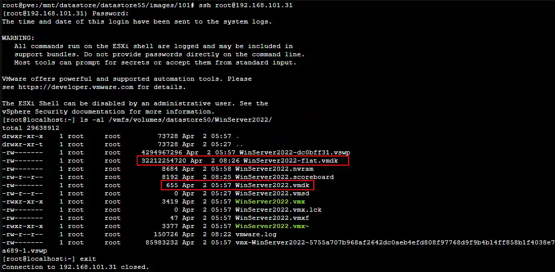 Checking the location of virtual disks of the original VM on an ESXi datastore