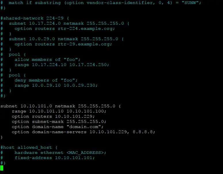 Configuring a DHCP server for the NAT network